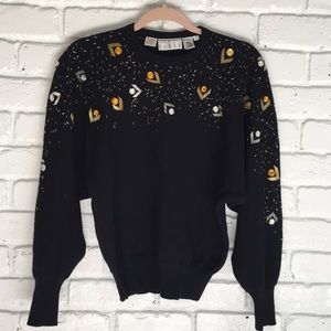 1980's Vintage Black Chevron Beaded Sweater